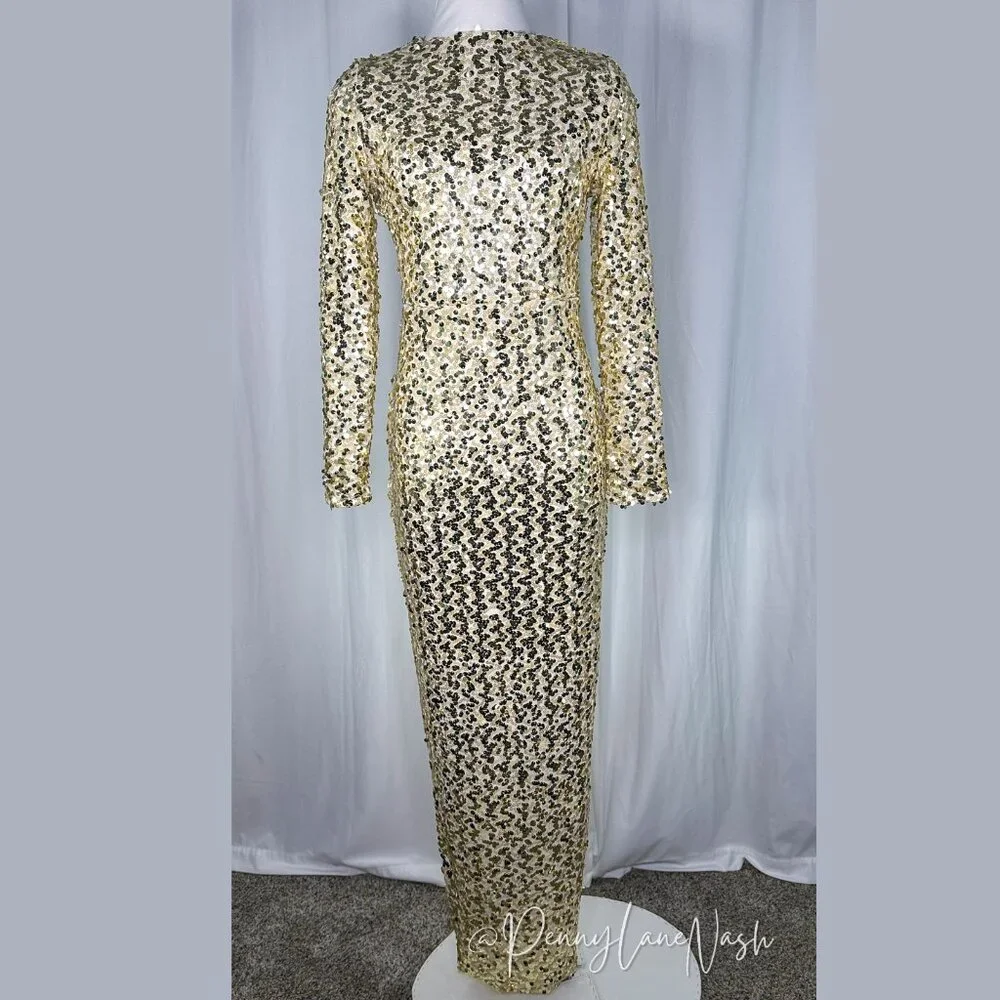 Fashion Nova Sequin Champagne Babe Sequin Maxi Dress in Gold - Picture 2 of 11